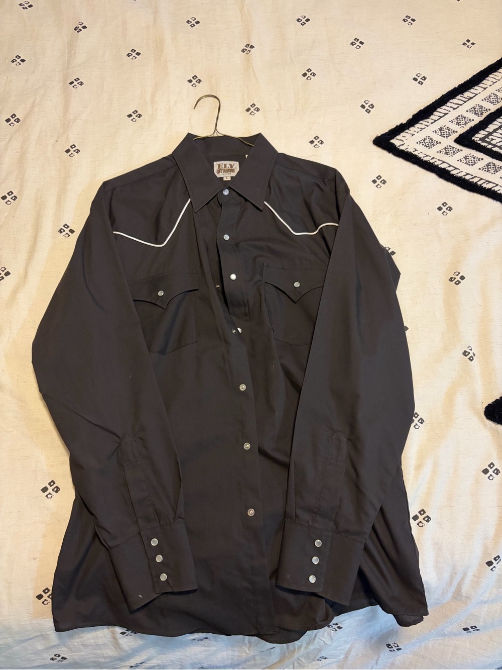 Ely Cattleman Black Western Shirt with White Piping